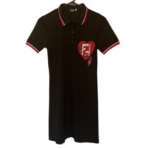 Fendi black/red short-sleeved mini polo dress sz M